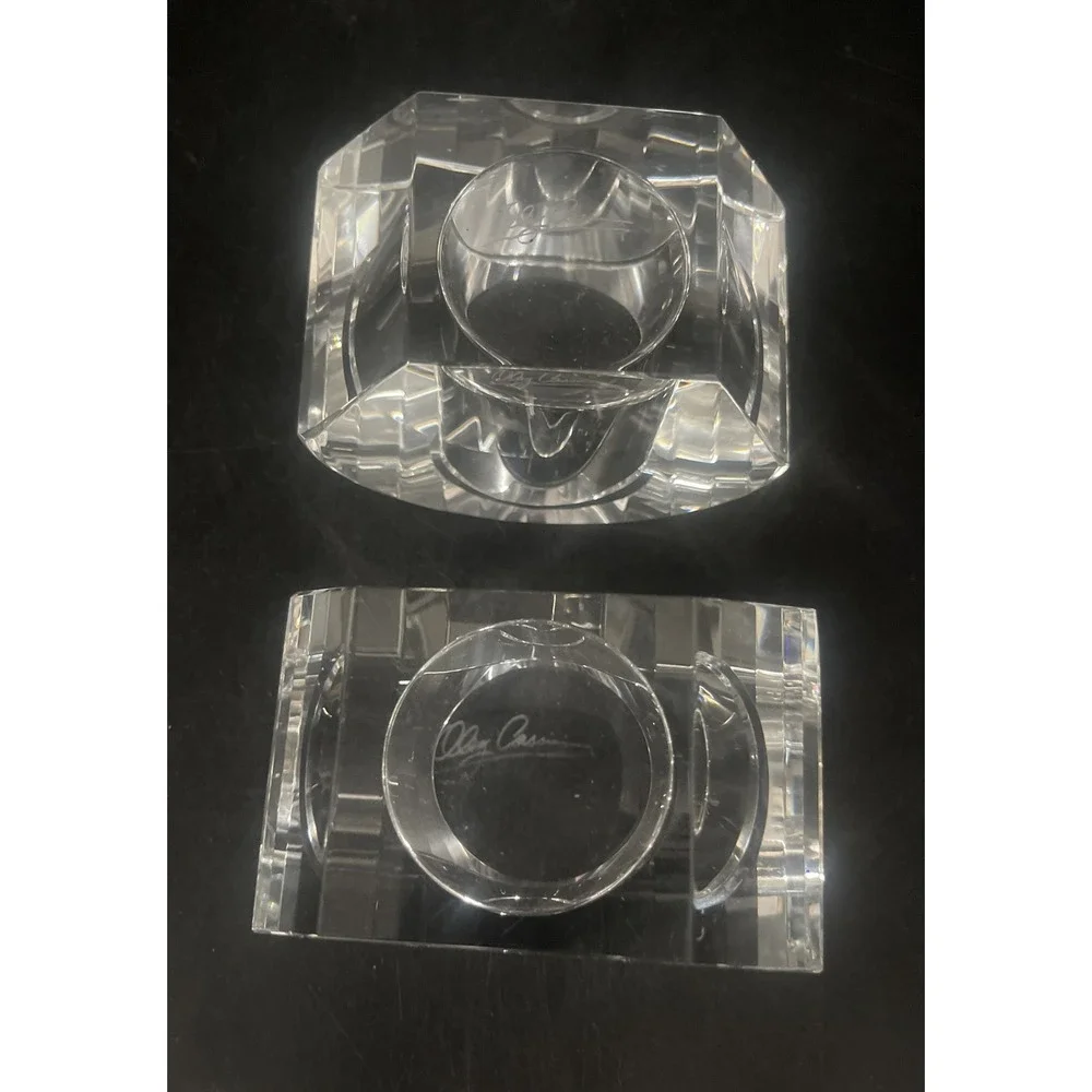 VTG Crystal Cut Votive Candle‎ Holder Set OLEG CASSINI Signed Set of 2